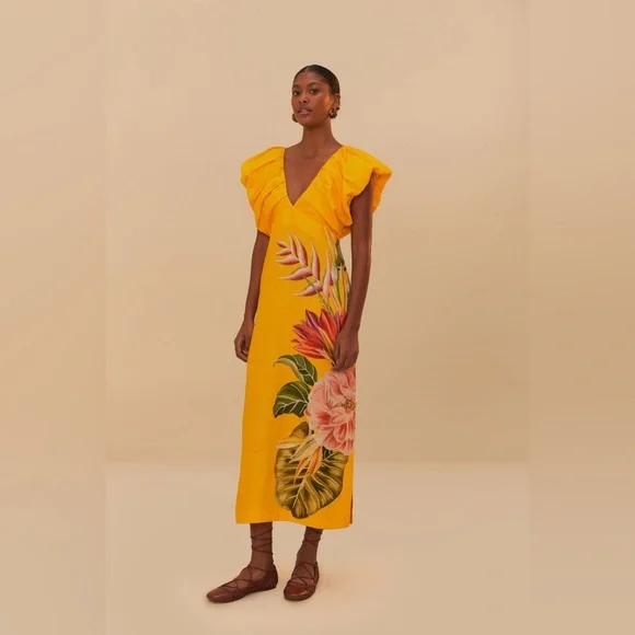 FARM Rio | Dresses | Farm Rio Offwhite Spring Awakening Euroflax Premium  Linen Midi Dress | Poshmark